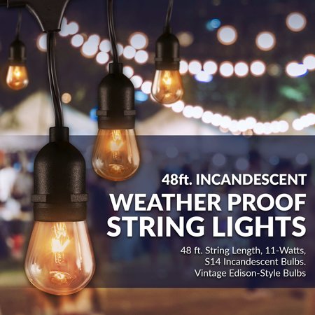 Newhouse Lighting Outdoor 48ft Commercial Grade Incan. String Lights with 18 Light Bulbs CSTRINGINC18